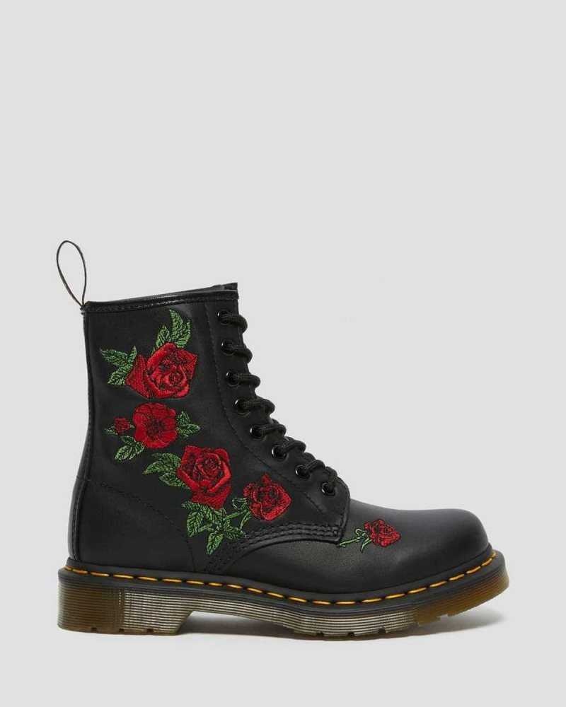 Dr Martens 1460 Vonda Floral Leather Lace Up Boots Ankle Boots Black | 17569JSPI