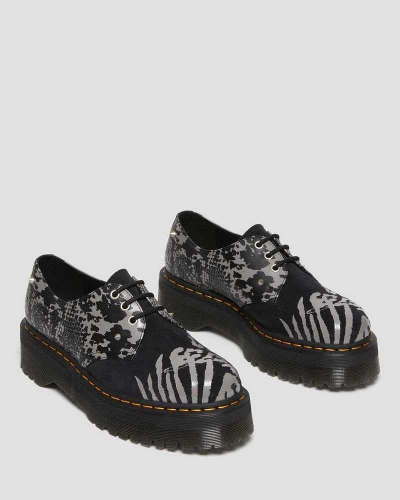 Dr Martens 1461 Animal Clash Leather & Suede Platform Shoes Oxfords Shoes Black / Grey | 23675NLVF