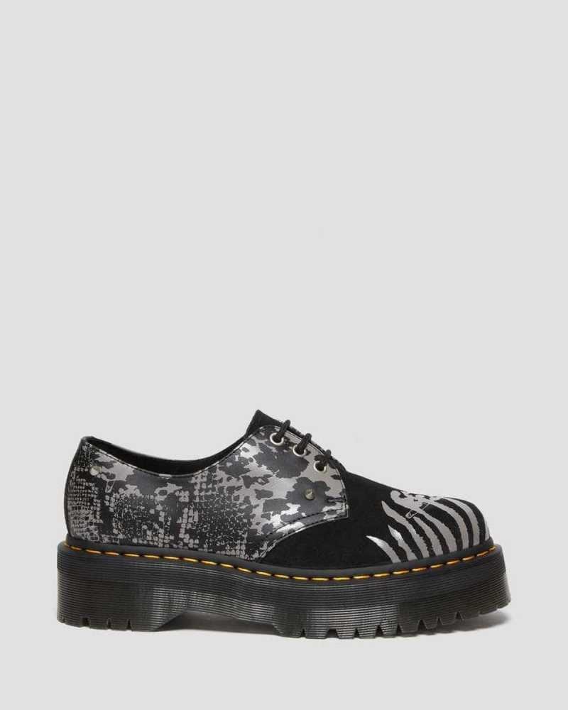 Dr Martens 1461 Animal Clash Leather & Suede Platform Shoes Oxfords Shoes Black / Grey | 23675NLVF