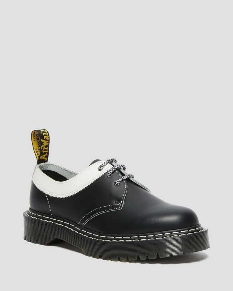 Dr Martens 1461 Bex Smooth Contrast Leather Oxford Shoes Platform Shoes Black / White | 07965RSNT