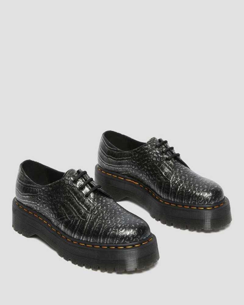 Dr Martens 1461 Croc Emboss Leather Platform Shoes Originals Shoes Grey | 12954TPKD