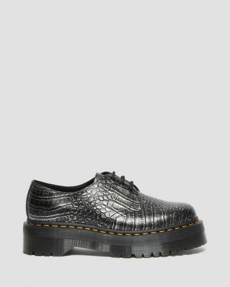 Dr Martens 1461 Croc Emboss Leather Platform Shoes Originals Shoes Grey | 12954TPKD