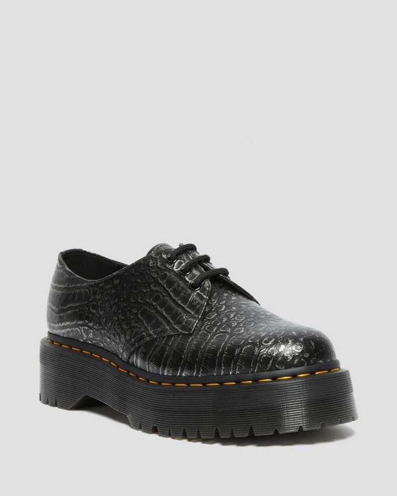 Dr Martens 1461 Croc Emboss Leather Platform Shoes Originals Shoes Grey | 12954TPKD