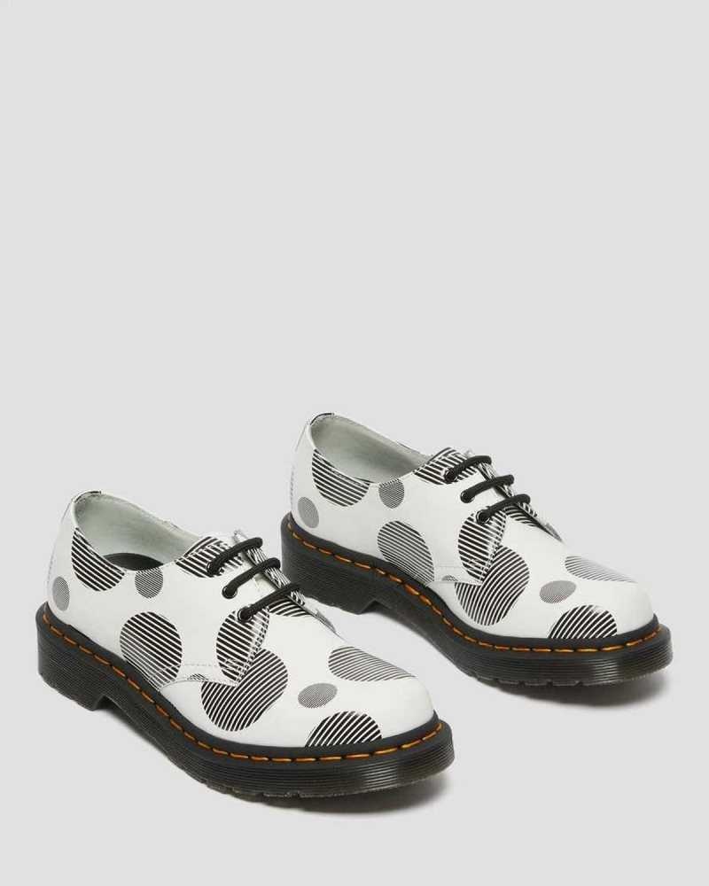 Dr Martens 1461 Polka Dot Smooth Leather Oxford Shoes Originals Shoes White | 57394XKYZ