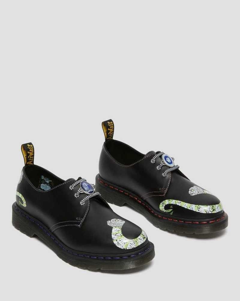 Dr Martens 1461 WB Beetlejuice Smooth Leather Oxford Shoes Loafers Black | 89214LOJH