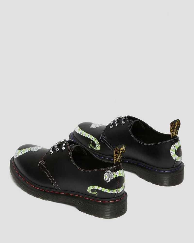 Dr Martens 1461 WB Beetlejuice Smooth Leather Oxford Shoes Loafers Black | 89214LOJH