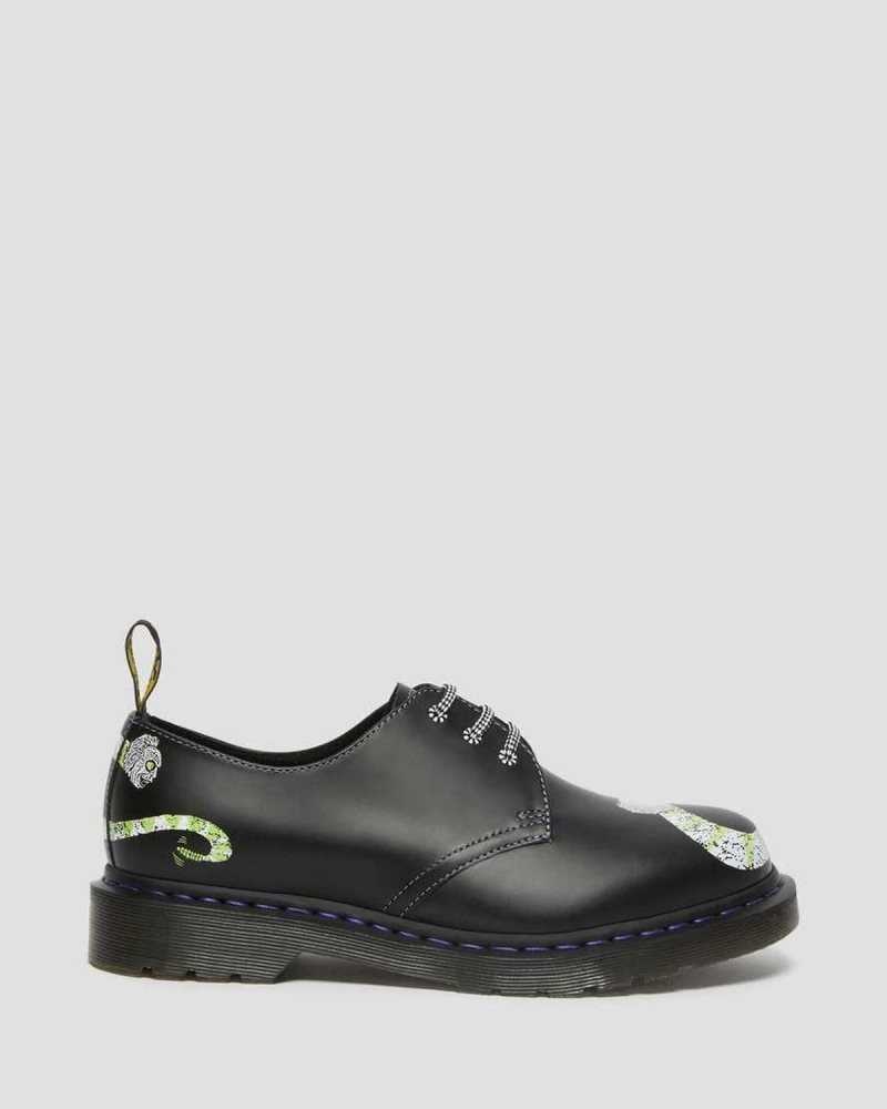 Dr Martens 1461 WB Beetlejuice Smooth Leather Oxford Shoes Loafers Black | 89214LOJH