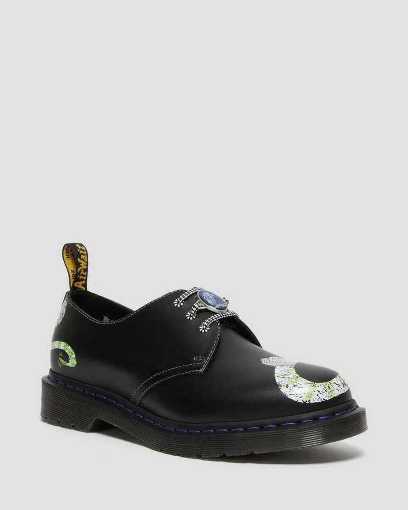 Dr Martens 1461 WB Beetlejuice Smooth Leather Oxford Shoes Loafers Black | 89214LOJH