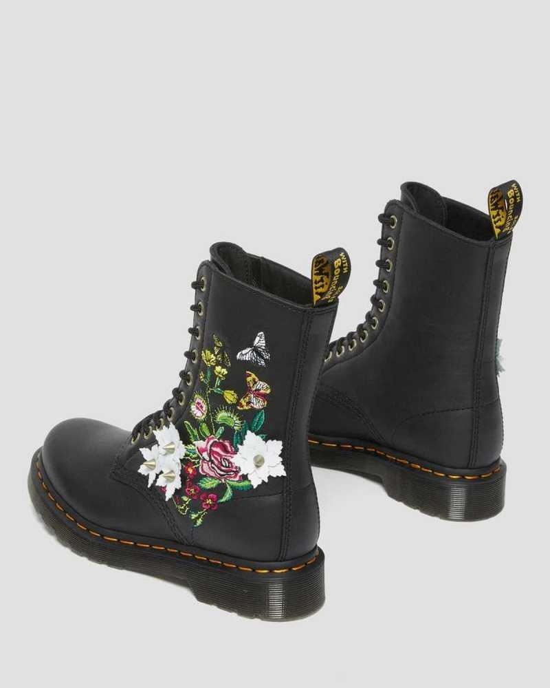 Dr Martens 1490 Floral Bloom Leather Mid-Calf Boots Boots Black | 81396ZUPS