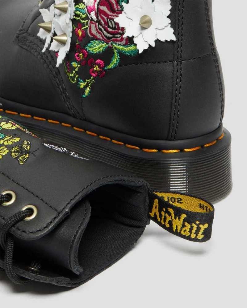 Dr Martens 1490 Floral Bloom Leather Mid-Calf Boots Boots Black | 81396ZUPS