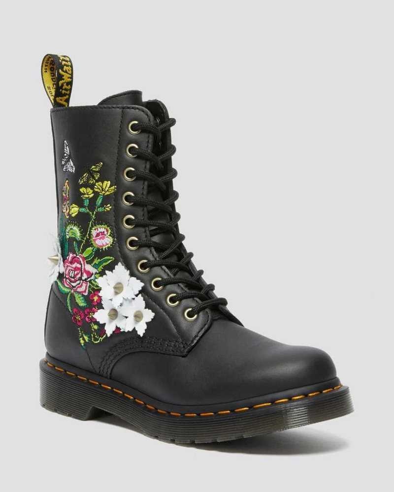 Dr Martens 1490 Floral Bloom Leather Mid-Calf Boots Boots Black | 81396ZUPS