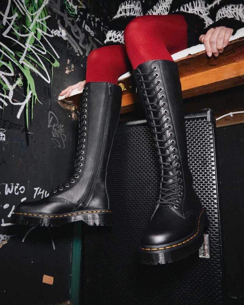 Dr Martens 1B60 Bex Pisa Leather Knee High Boots Platform Boots Black | 30876OFCB