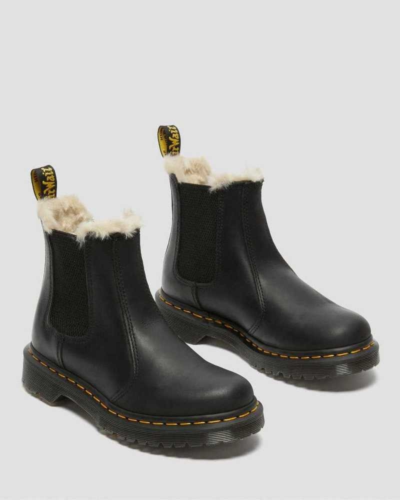 Dr Martens 2976 Faux Fur Lined Chelsea Boots Boots Black | 18954ZHSW