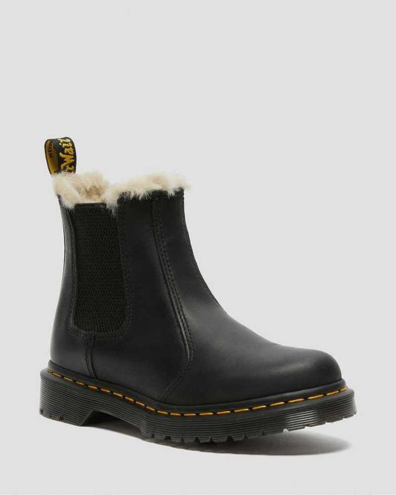 Dr Martens 2976 Faux Fur Lined Chelsea Boots Boots Black | 18954ZHSW