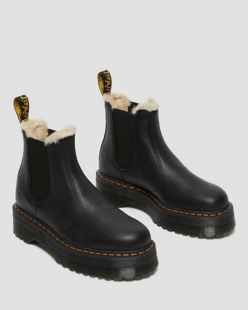 Dr Martens 2976 Faux Fur Lined Platform Chelsea Boots Platform Boots Black | 90628AZLM