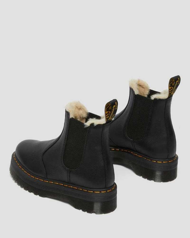 Dr Martens 2976 Faux Fur Lined Platform Chelsea Boots Platform Boots Black | 90628AZLM