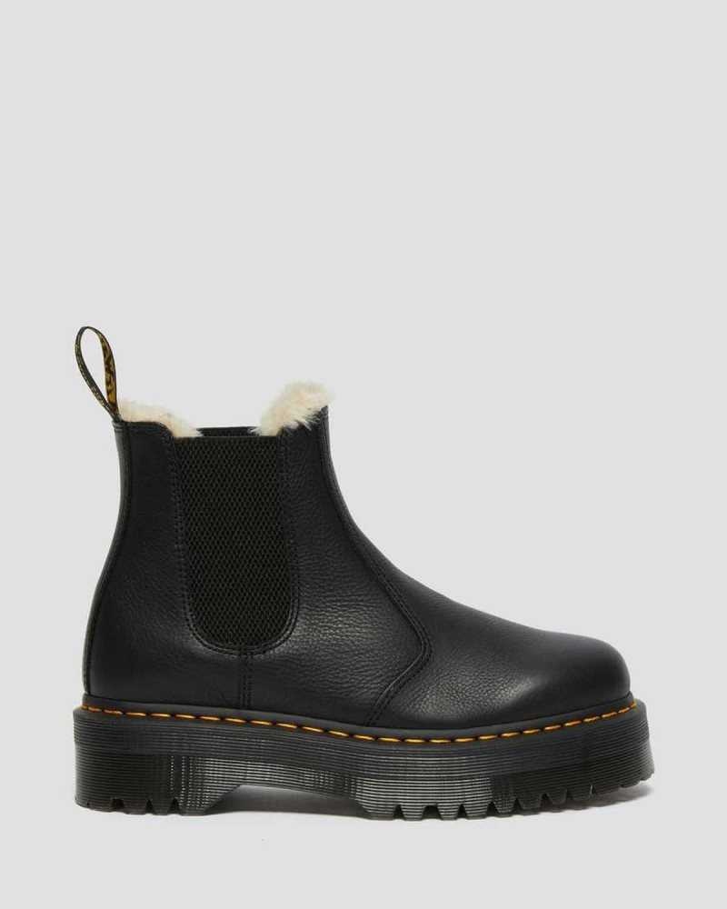 Dr Martens 2976 Faux Fur Lined Platform Chelsea Boots Platform Boots Black | 90628AZLM