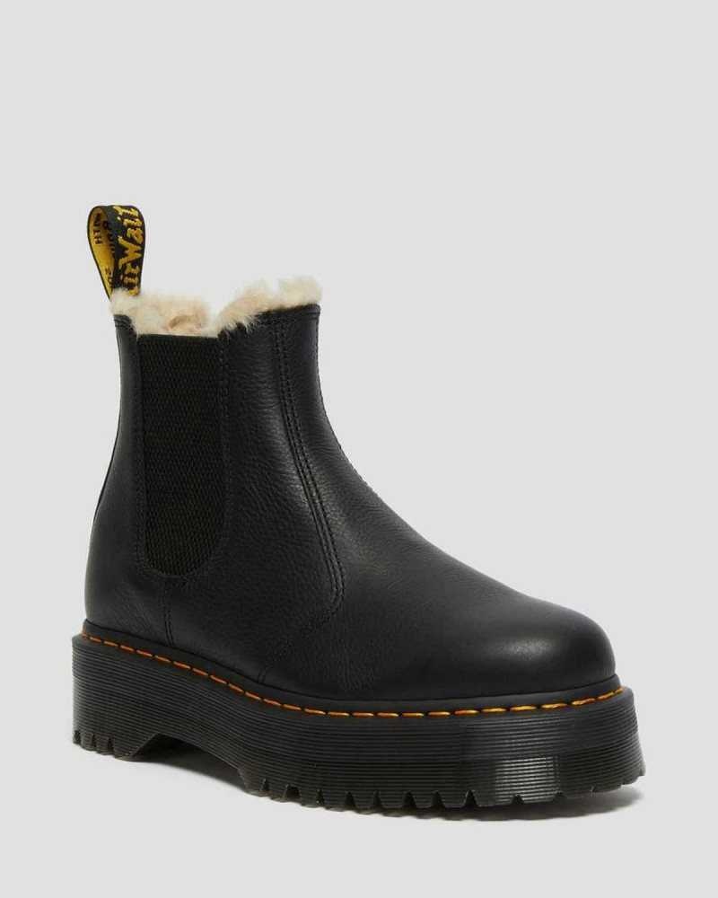 Dr Martens 2976 Faux Fur Lined Platform Chelsea Boots Platform Boots Black | 90628AZLM