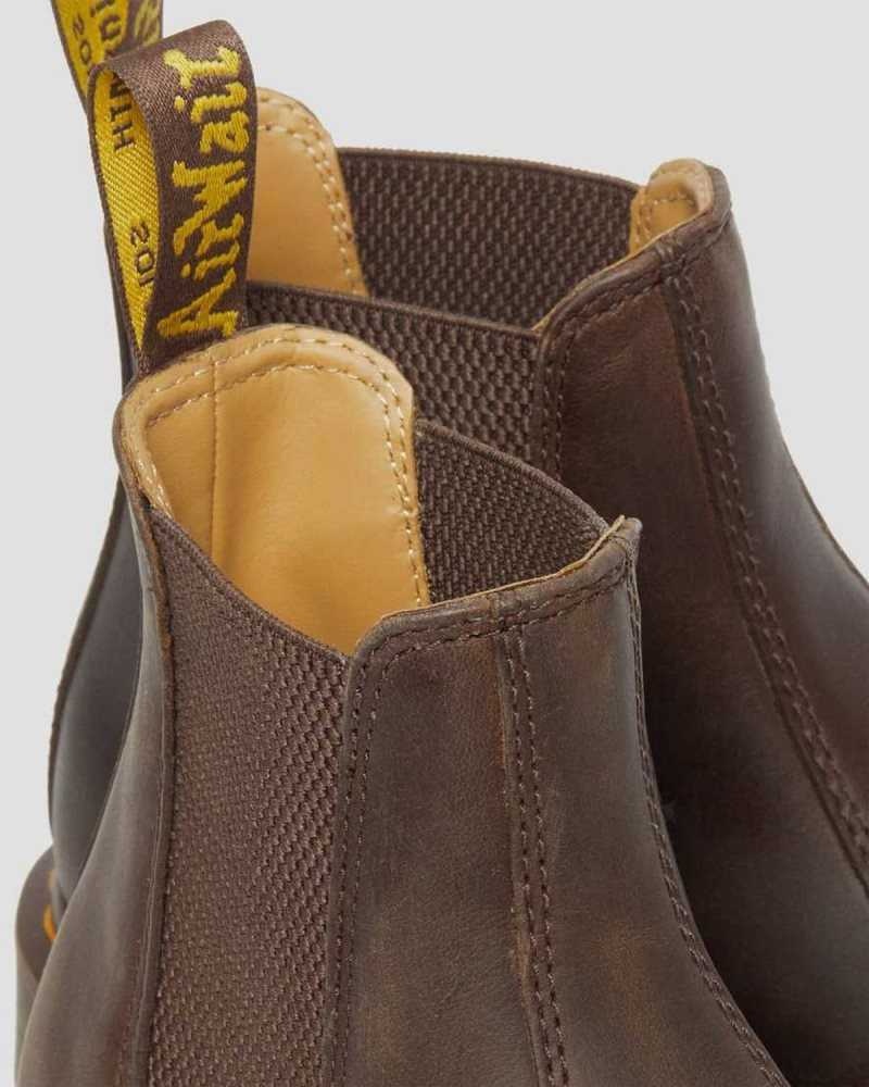 Dr Martens 2976 Yellow Stitch Crazy Horse Leather Chelsea Boots Ankle Boots Dark Brown | 87913XAMO