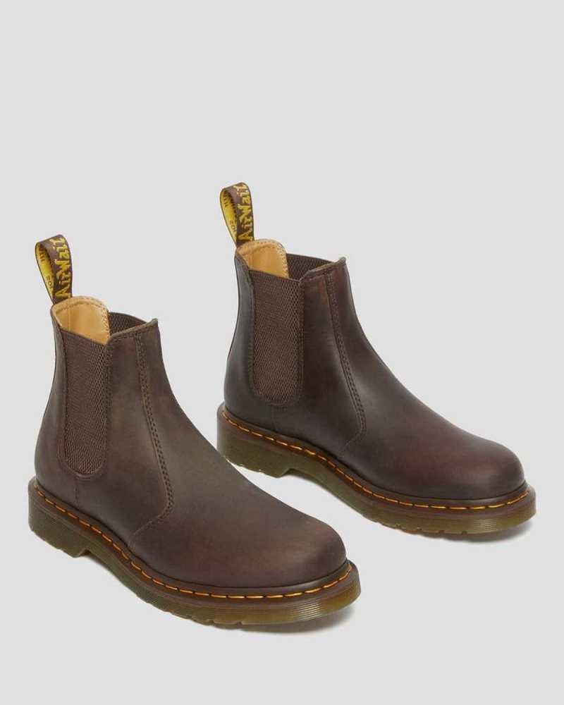 Dr Martens 2976 Yellow Stitch Crazy Horse Leather Chelsea Boots Ankle Boots Dark Brown | 87913XAMO