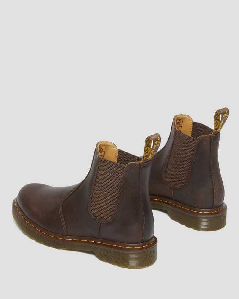 Dr Martens 2976 Yellow Stitch Crazy Horse Leather Chelsea Boots Ankle Boots Dark Brown | 87913XAMO