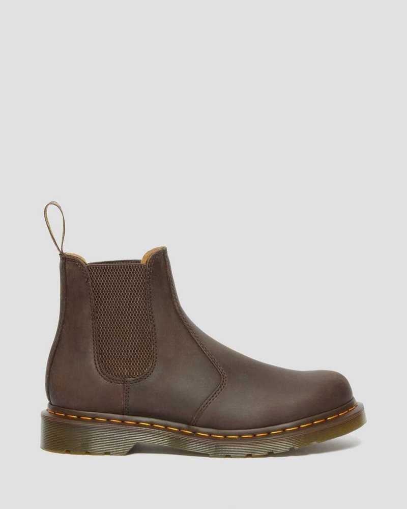 Dr Martens 2976 Yellow Stitch Crazy Horse Leather Chelsea Boots Ankle Boots Dark Brown | 87913XAMO