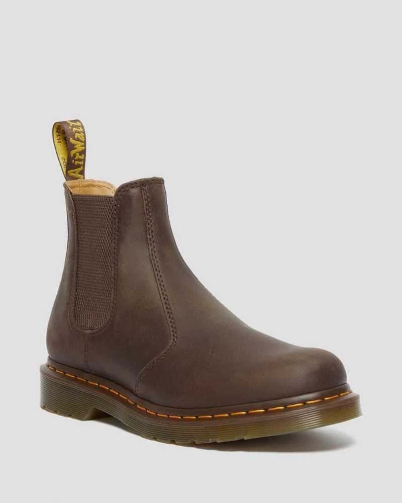 Dr Martens 2976 Yellow Stitch Crazy Horse Leather Chelsea Boots Boots Dark Brown | 83279XPZE