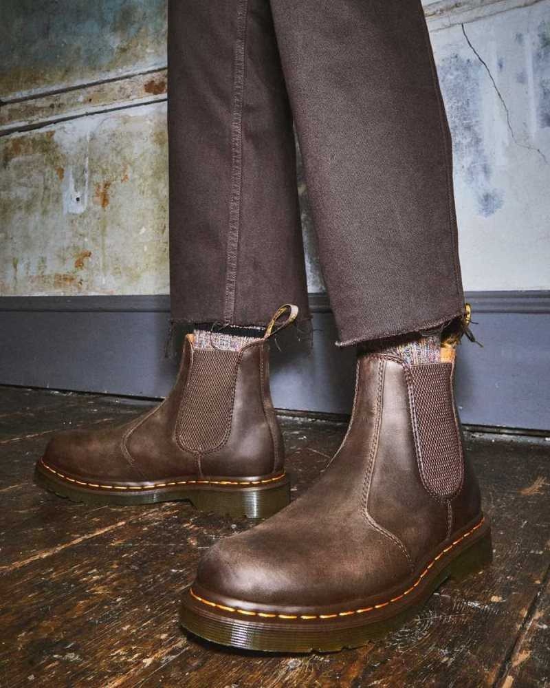 Dr Martens 2976 Yellow Stitch Crazy Horse Leather Chelsea Boots Chelsea Boots Dark Brown | 95702ICNW