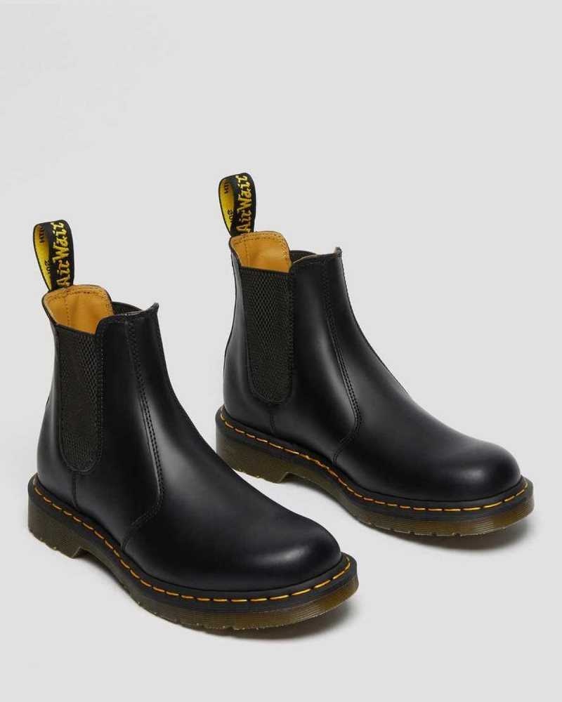 Dr Martens 2976 Yellow Stitch Smooth Leather Chelsea Boots Boots Black | 21093OWLF