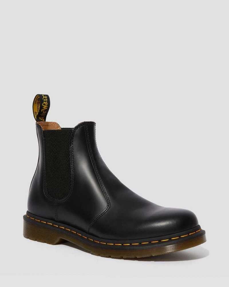 Dr Martens 2976 Yellow Stitch Smooth Leather Chelsea Boots Boots Black | 21093OWLF