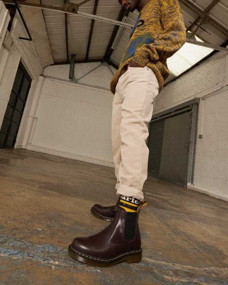 Dr Martens 2976 Yellow Stitch Smooth Leather Chelsea Boots Boots Burgundy | 07361NJBZ