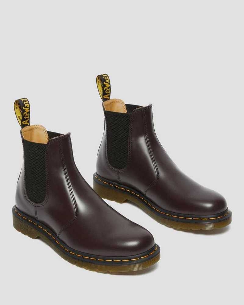 Dr Martens 2976 Yellow Stitch Smooth Leather Chelsea Boots Boots Burgundy | 07361NJBZ