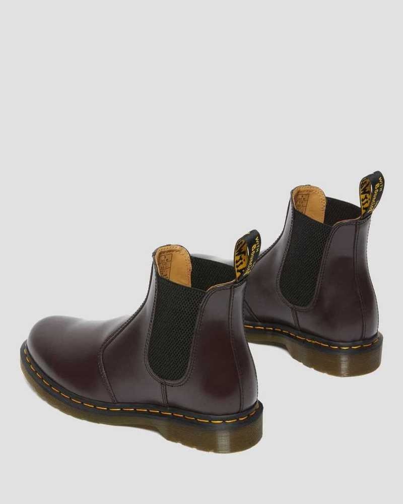 Dr Martens 2976 Yellow Stitch Smooth Leather Chelsea Boots Boots Burgundy | 07361NJBZ