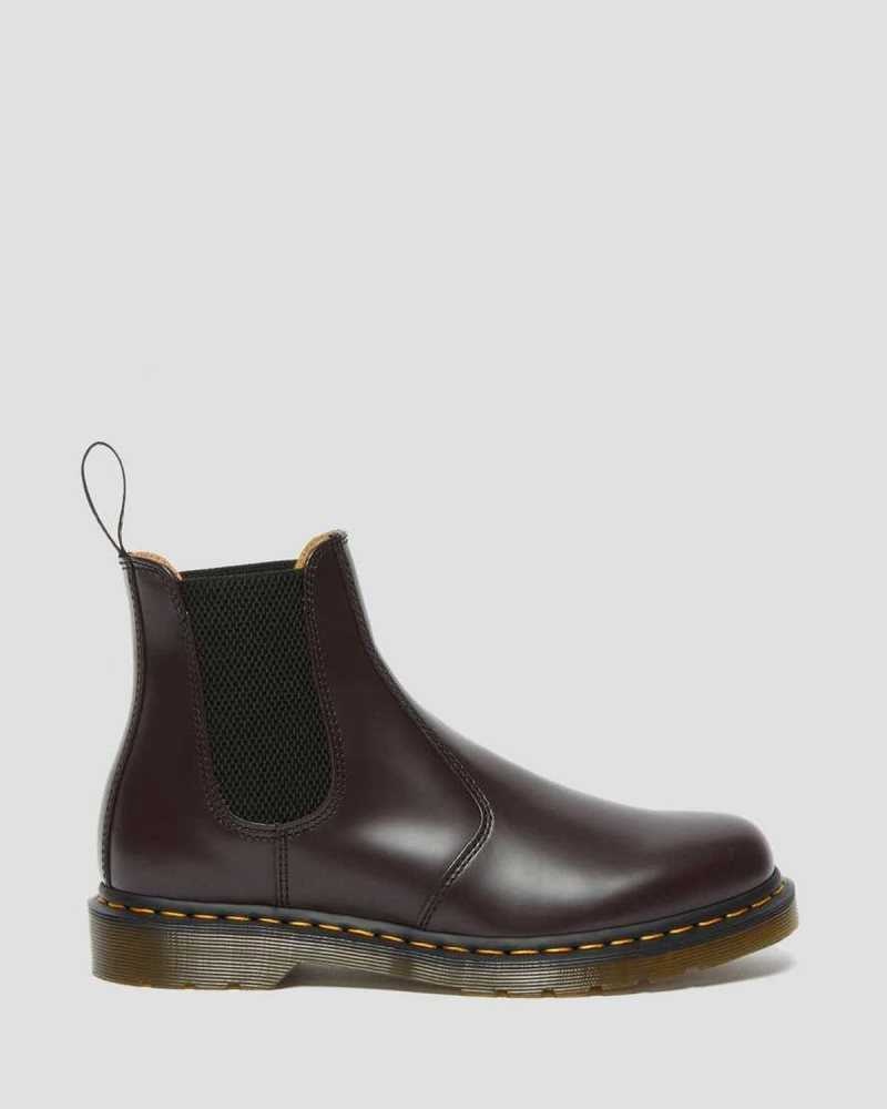 Dr Martens 2976 Yellow Stitch Smooth Leather Chelsea Boots Boots Burgundy | 07361NJBZ