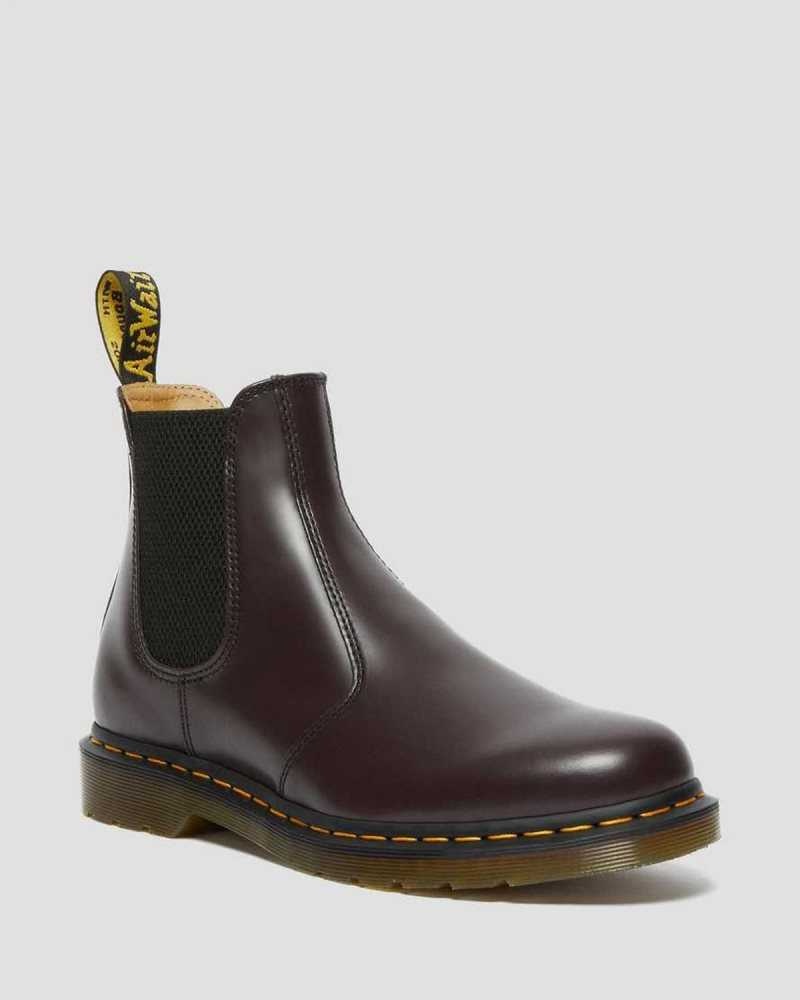 Dr Martens 2976 Yellow Stitch Smooth Leather Chelsea Boots Boots Burgundy | 07361NJBZ