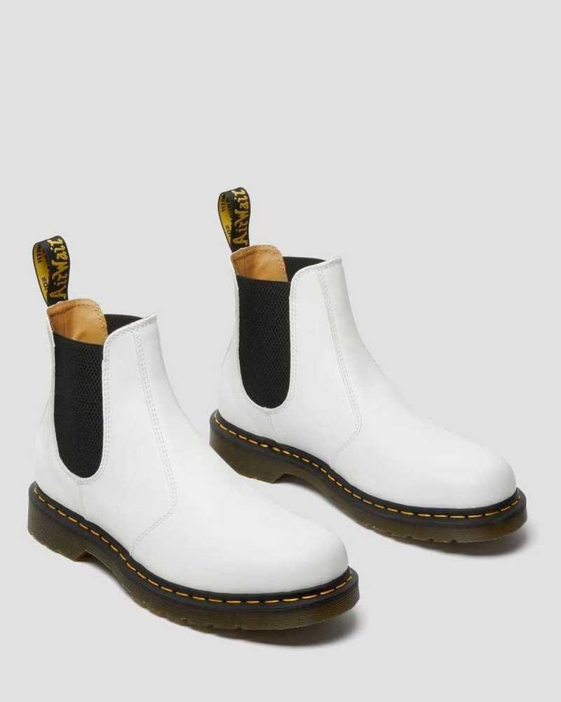 Dr Martens 2976 Yellow Stitch Smooth Leather Chelsea Boots Ankle Boots White | 74295KROF