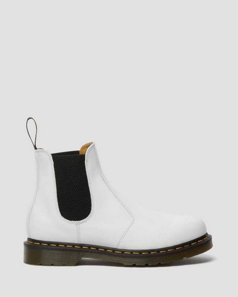 Dr Martens 2976 Yellow Stitch Smooth Leather Chelsea Boots Ankle Boots White | 74295KROF