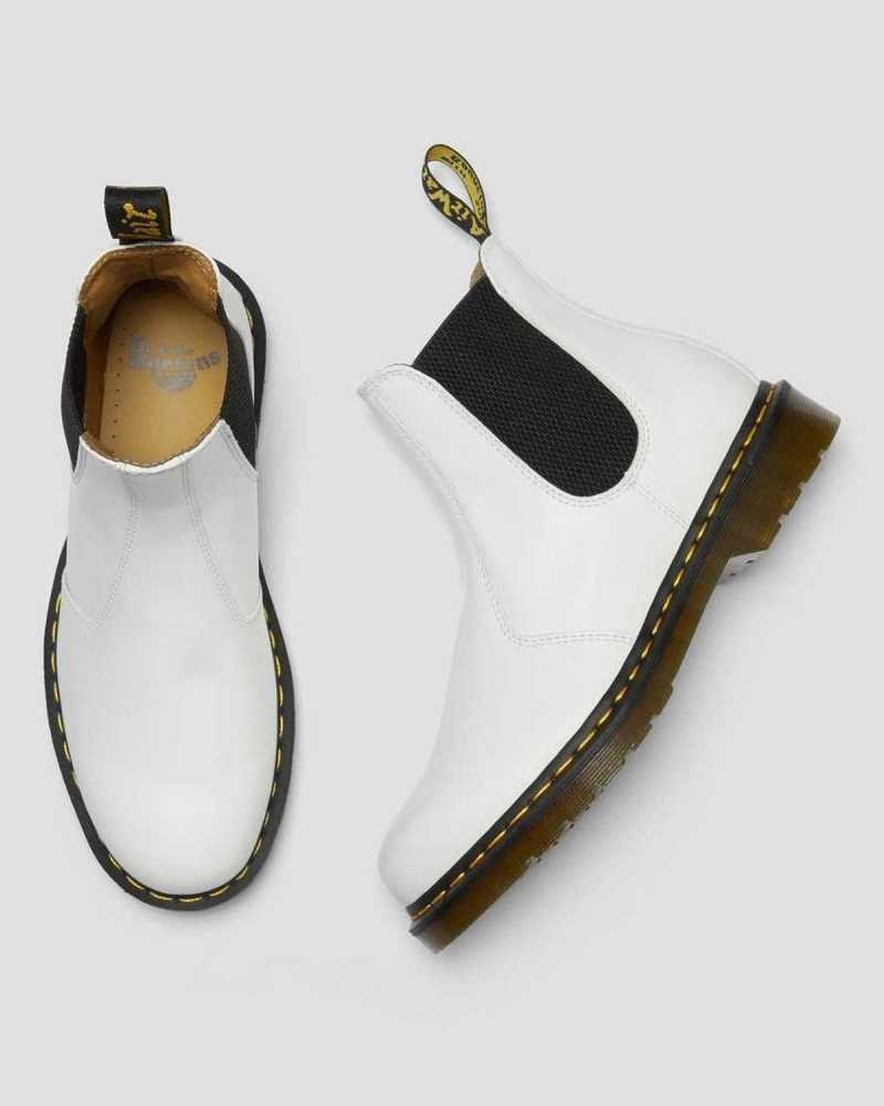 Dr Martens 2976 Yellow Stitch Smooth Leather Chelsea Boots Ankle Boots White | 74295KROF