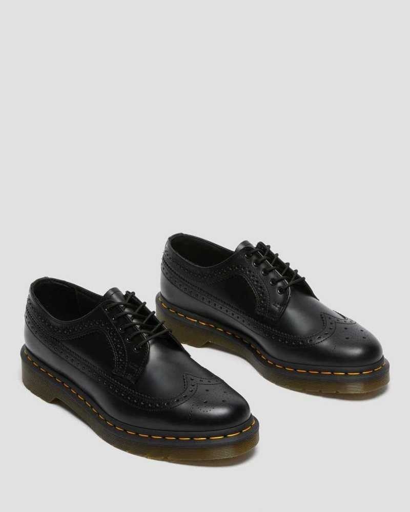 Dr Martens 3989 Yellow Stitch Smooth Leather Brogue Shoes Originals Shoes Black | 12087EFDL