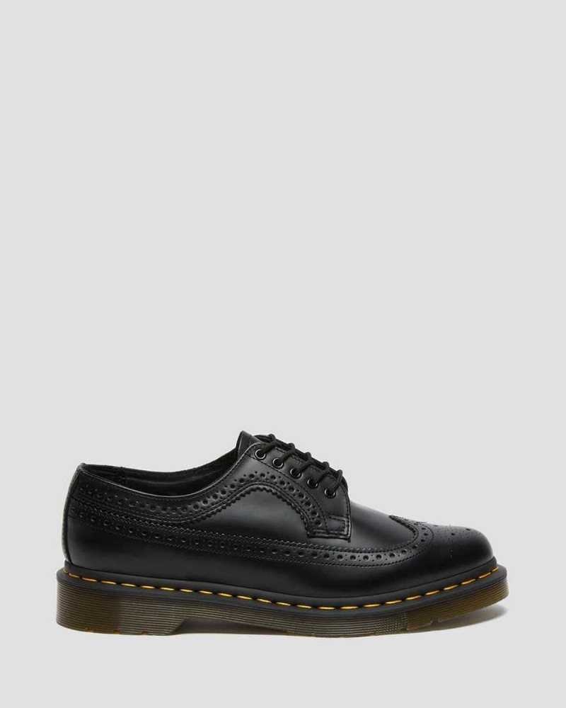 Dr Martens 3989 Yellow Stitch Smooth Leather Brogue Shoes Originals Shoes Black | 12087EFDL