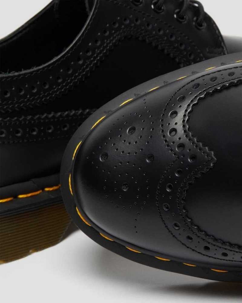 Dr Martens 3989 Yellow Stitch Smooth Leather Brogue Shoes Originals Shoes Black | 69047HEBY