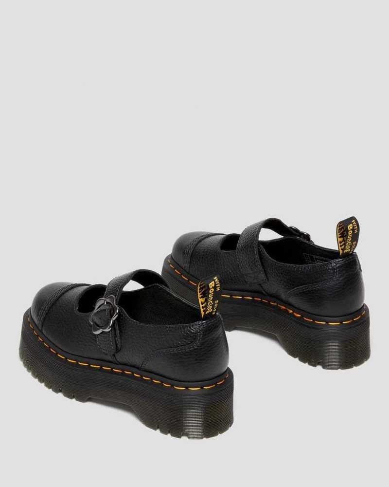 Dr Martens Addina Flower Buckle Leather Platform Shoes Mary Janes Black | 62109PSGD