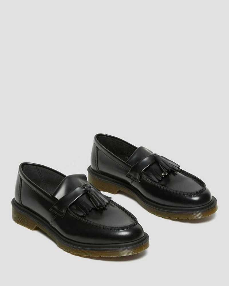 Dr Martens Adrian Smooth Leather Tassle Loafers Originals Shoes Black | 14025WGXF