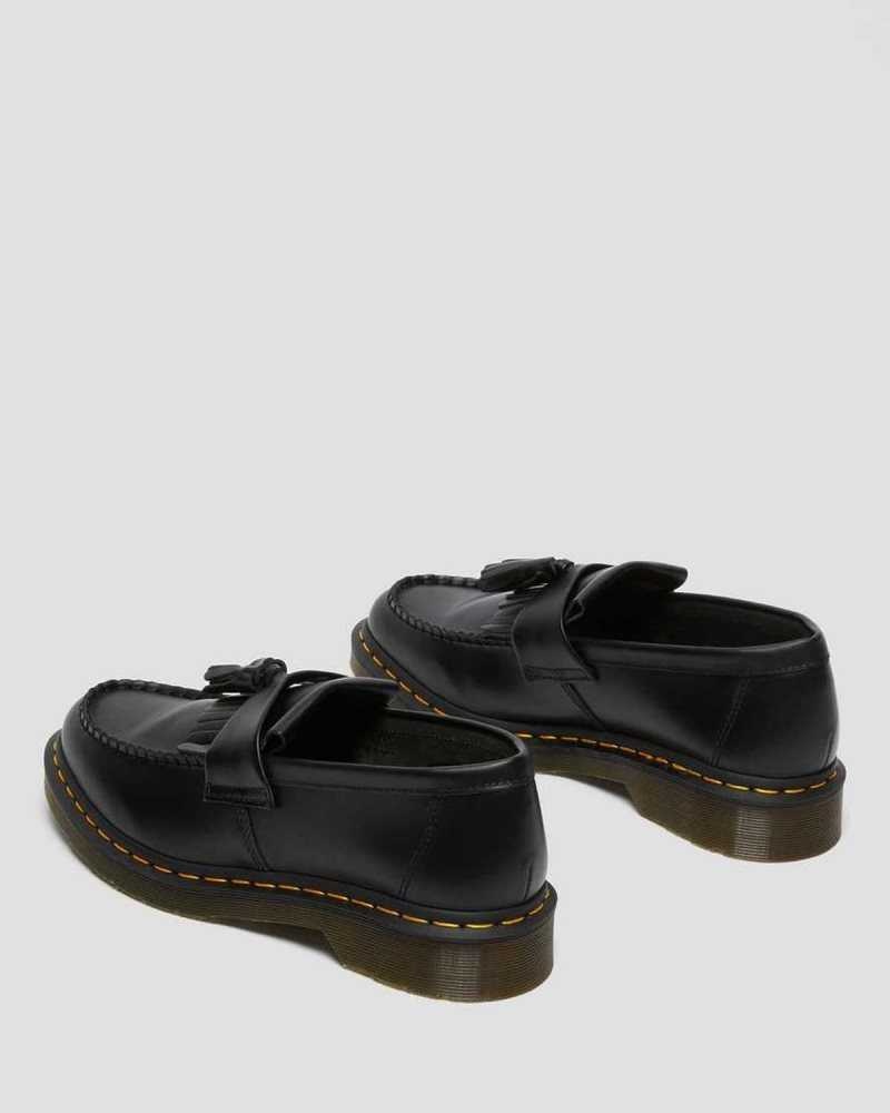 Dr Martens Adrian Yellow Stitch Leather Tassel Loafers Originals Shoes Black | 07298XVDS