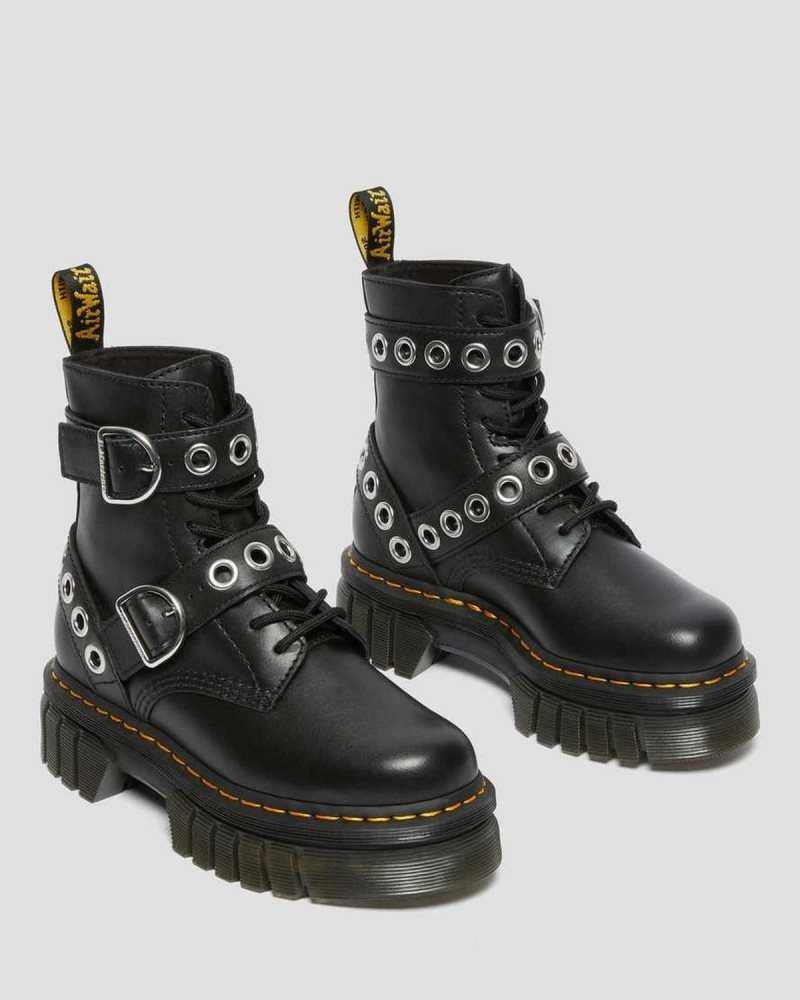 Dr Martens Audrick Hardware Leather Platform Boots Platform Boots Black | 24186KMQE