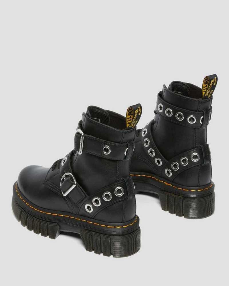 Dr Martens Audrick Hardware Leather Platform Boots Platform Boots Black | 24186KMQE