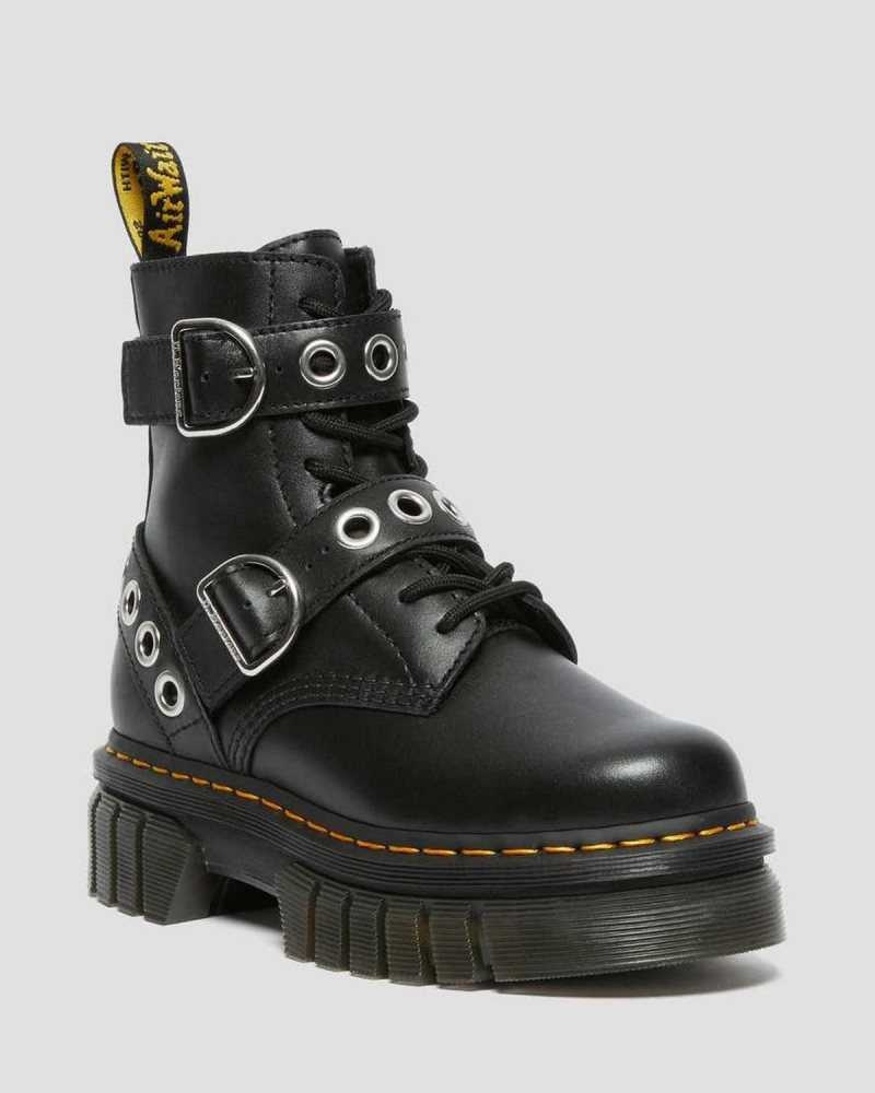 Dr Martens Audrick Hardware Leather Platform Boots Platform Boots Black | 24186KMQE