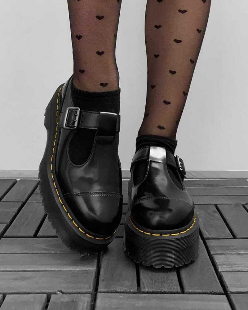 Dr Martens Bethan Polished Smooth Leather Platform Shoes Mary Janes Black | 50428IGNQ