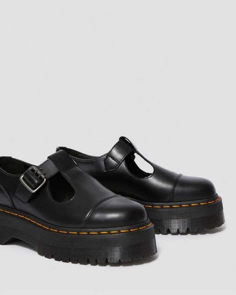 Dr Martens Bethan Polished Smooth Leather Platform Shoes Platform Shoes Black | 48152KGOA