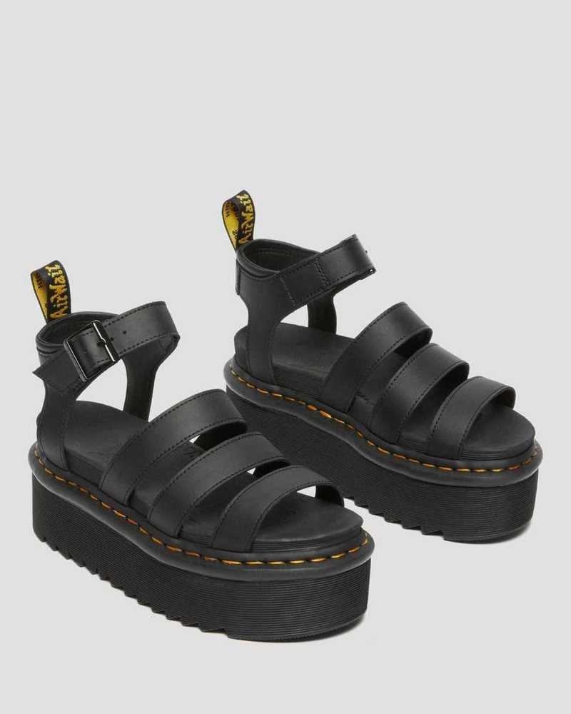 Dr Martens Blaire Hydro Leather Platform Strap Sandals Platform Sandals Black | 13058FITP